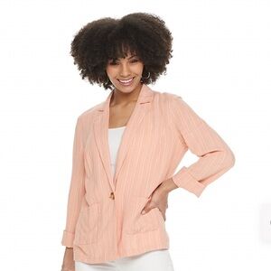 New! Candie’s Linen Pink Peach Stripes Soft Blazer Lightweight Jacket